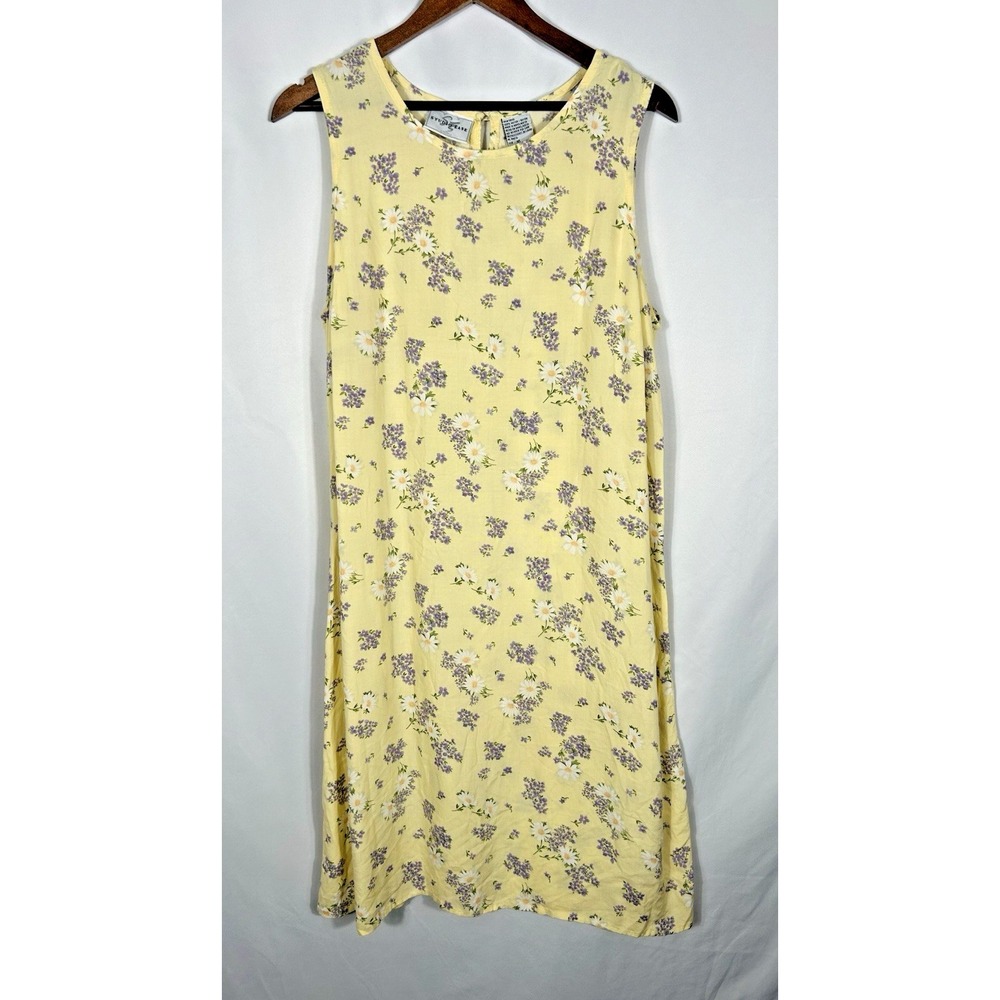 VTG Butter Yellow Floral Oversized Shift Dress Size 16 90s Y2K Country Cottage